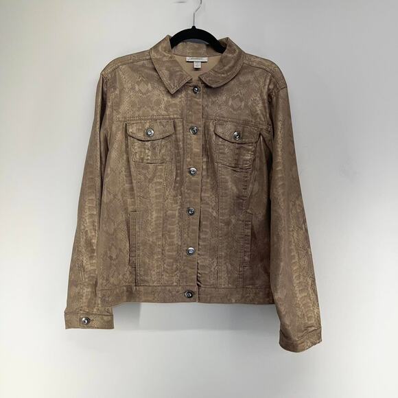 Dressbarn Jacket Womens 1X Bronze Metallic Animal Print Rhinestone Buttons - Picture 1 of 7